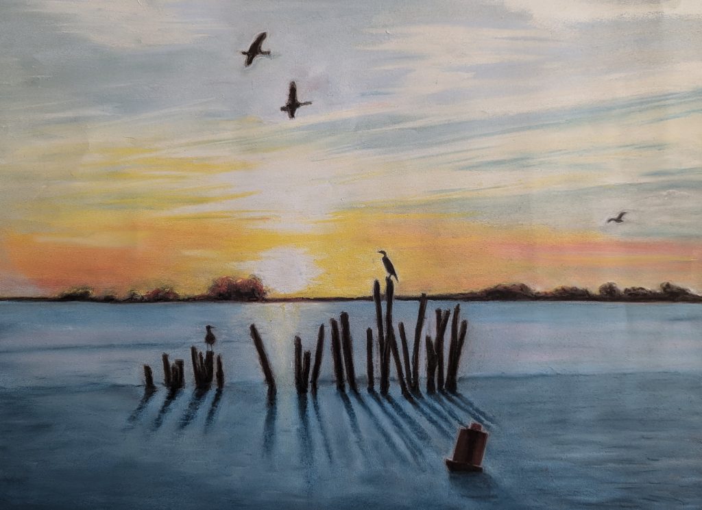 Dessin du Coucher de soleil sur le Lay et la Pointe d'Arçay