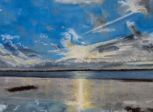 Dessin réalisé au Pastel sec, vue de bord de mer en Vendée