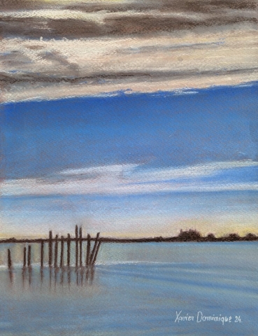Paysage du fleuve le Lay et la Pointe d'Arcay. Ciel ensoleillé et nuageux