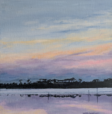 Crépuscule sur la Pointe d'Arçay. Peinture acrylique du bord de mer en Vendée