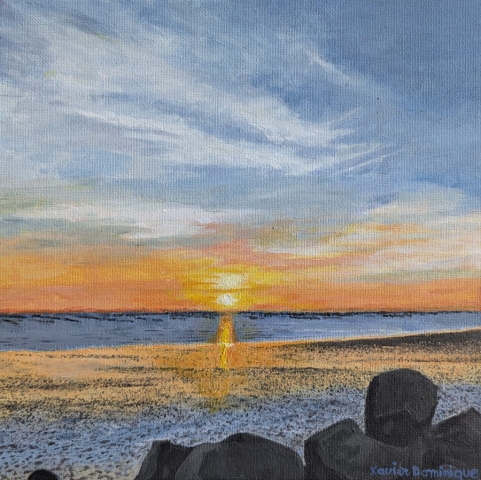 Peinture à l'acrylique du coucher de soleil sur le Pertuis Breton en Vendée